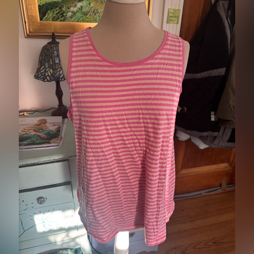 Old Navy Pink Striped Women's Tank Top L Soft Cotton Preppy Summer VGUC